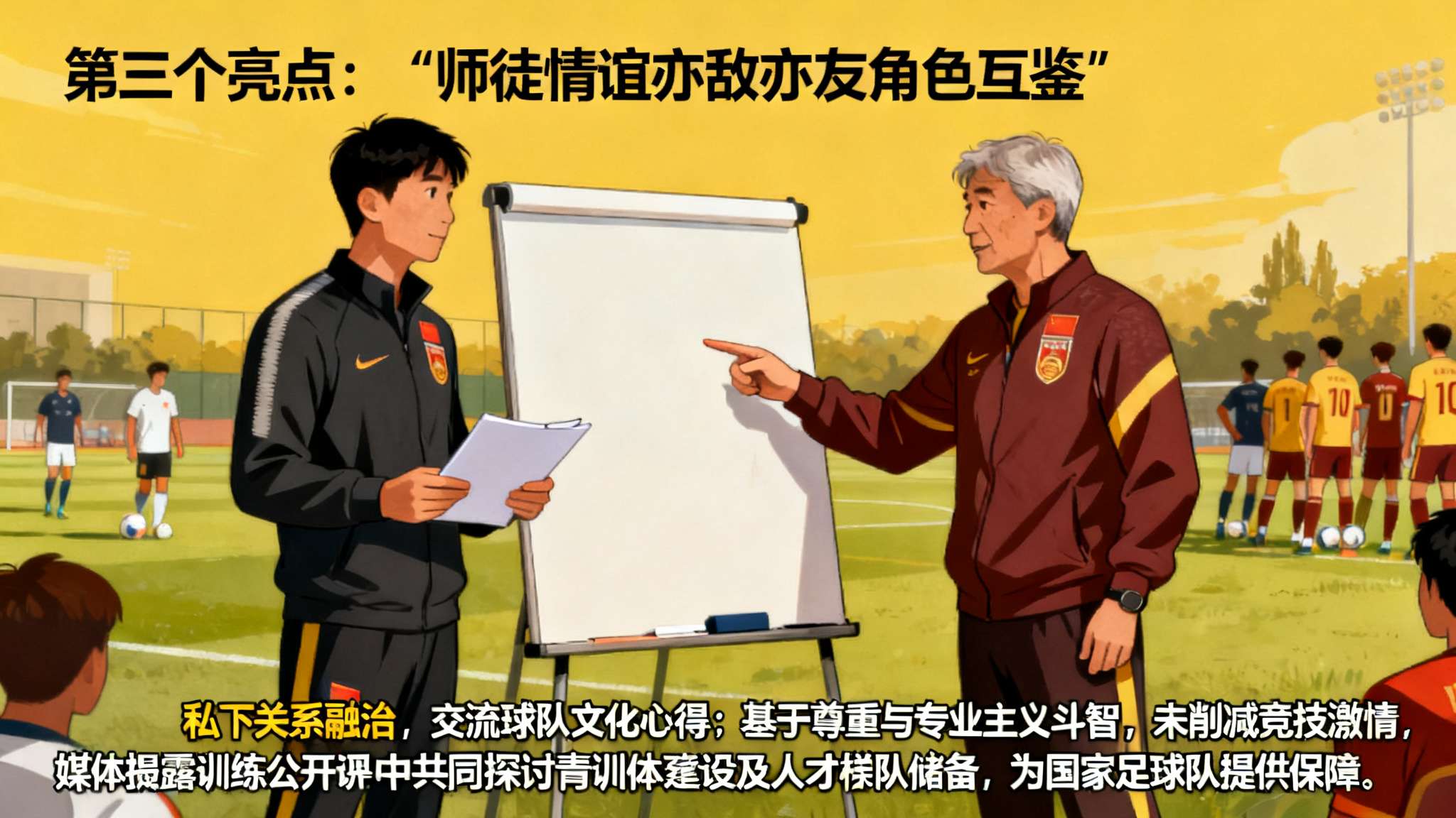 第三个亮点：“师徒情谊亦敌亦友角色互鉴
其实二人私下关系十分融洽，各自打造球队